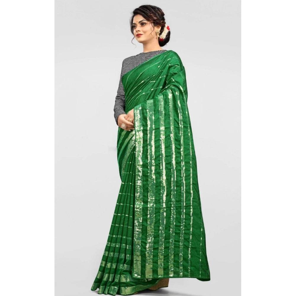 Generic Women's Vichitra Saree with Blouse (Green, 5-6 Mtrs) - MYLUXURY LANE ENTERPRISE
