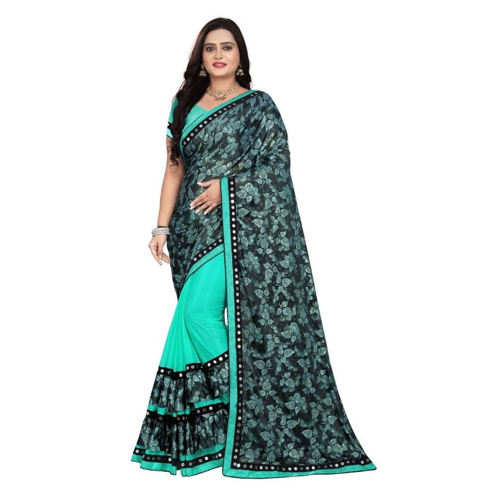 Generic Women's Lycra Blend Saree with Blouse (Rama, 5-6 Mtrs) - MYLUXURY LANE ENTERPRISE