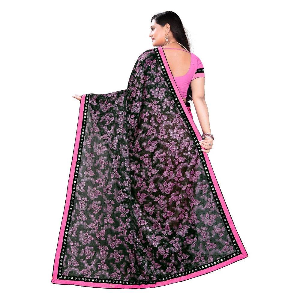 Generic Women's Lycra Blend Saree with Blouse (Pink, 5-6 Mtrs) - MYLUXURY LANE ENTERPRISE
