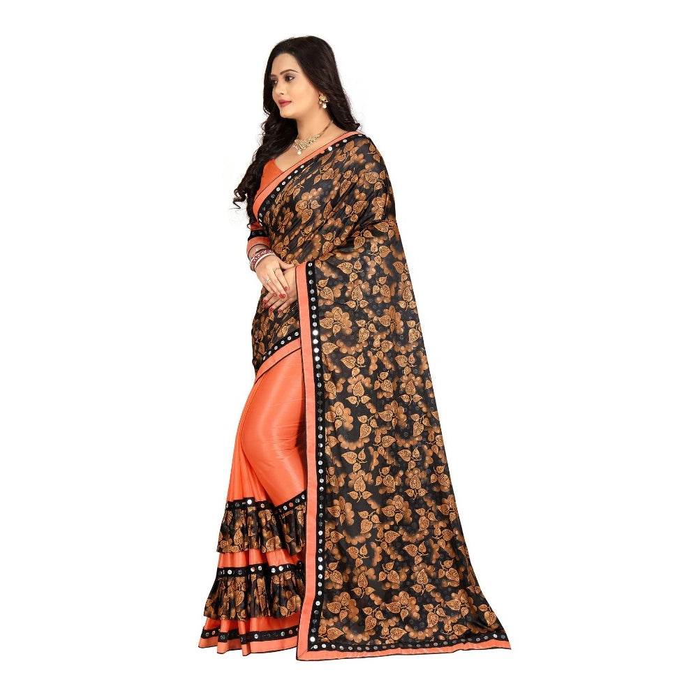 Generic Women's Lycra Blend Saree with Blouse (Orange, 5-6 Mtrs) - MYLUXURY LANE ENTERPRISE