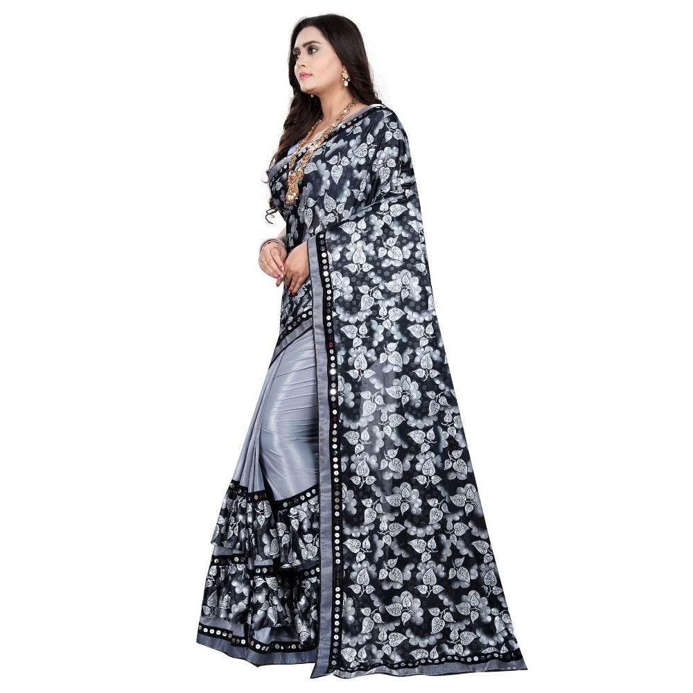 Generic Women's Lycra Blend Saree with Blouse (Grey, 5-6 Mtrs) - MYLUXURY LANE ENTERPRISE