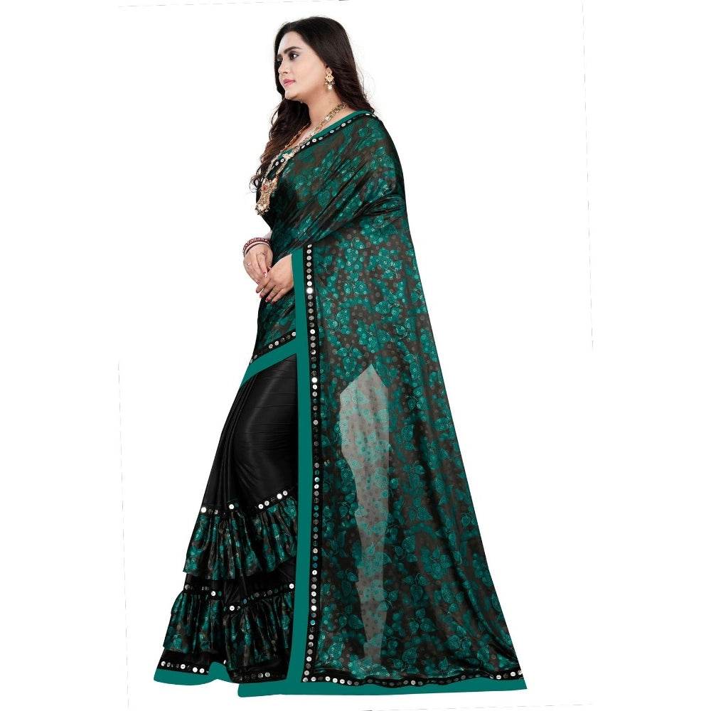 Generic Women's Lycra Blend Saree with Blouse (Green, 5-6 Mtrs) - MYLUXURY LANE ENTERPRISE
