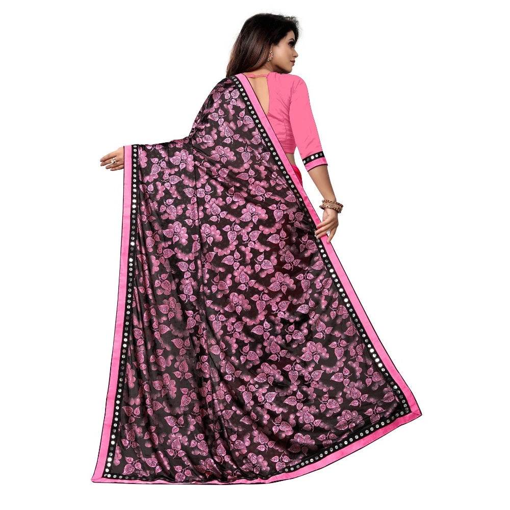 Generic Women's Lycra Blend Saree with Blouse (Pink, 5-6 Mtrs) - MYLUXURY LANE ENTERPRISE