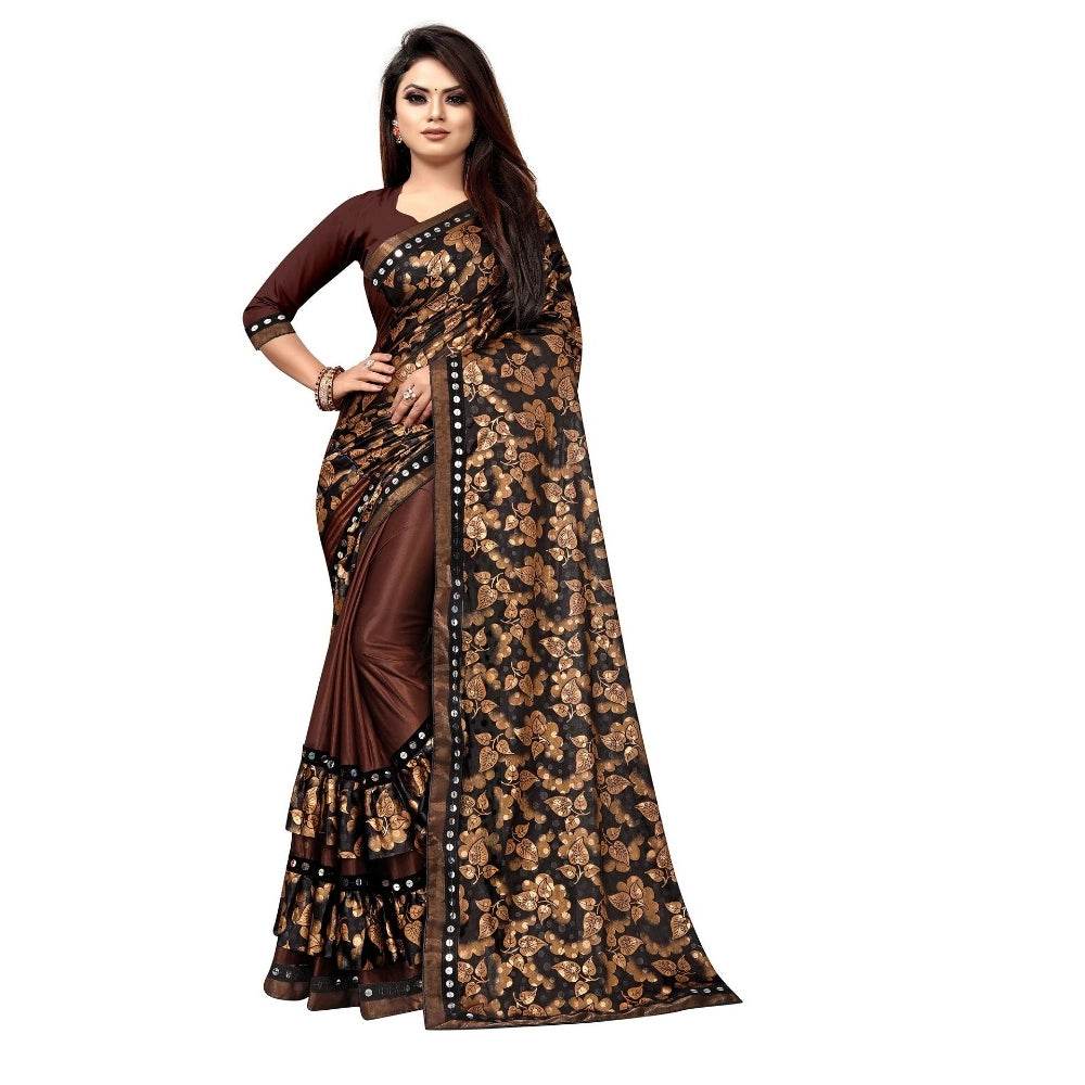 Generic Women's Lycra Blend Saree with Blouse (Coffee, 5-6 Mtrs) - MYLUXURY LANE ENTERPRISE