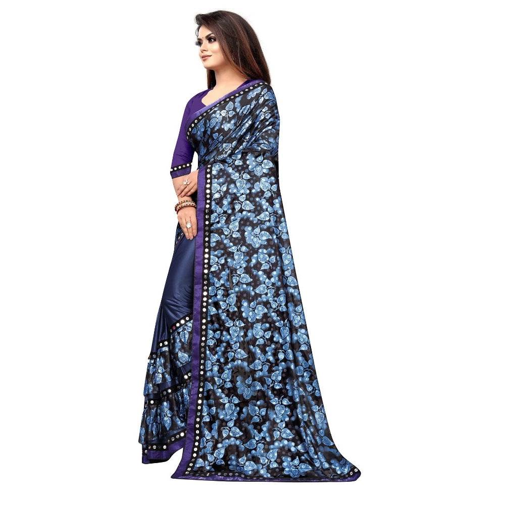 Generic Women's Lycra Blend Saree with Blouse (Blue, 5-6 Mtrs) - MYLUXURY LANE ENTERPRISE