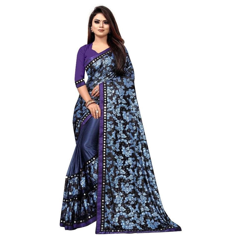 Generic Women's Lycra Blend Saree with Blouse (Blue, 5-6 Mtrs) - MYLUXURY LANE ENTERPRISE
