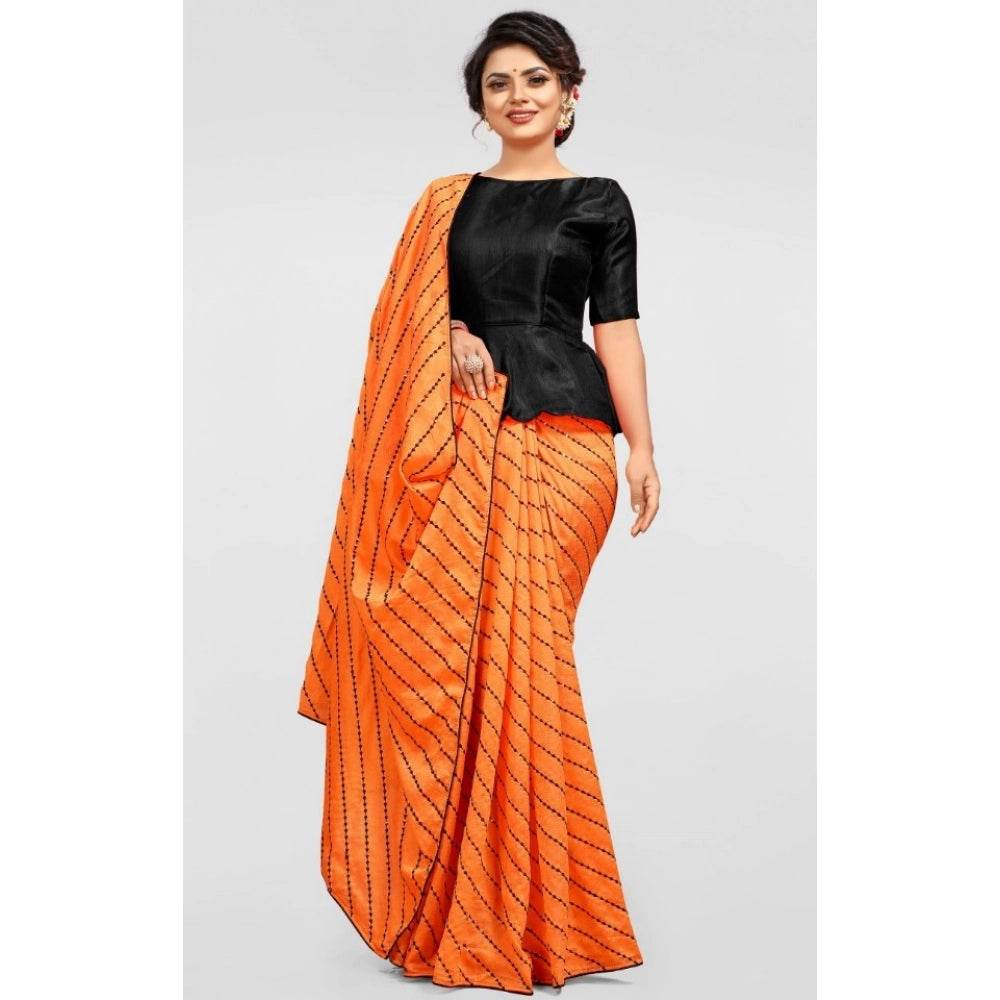 Generic Women's Vichitra Saree with Blouse (Orange, 5-6 Mtrs) - MYLUXURY LANE ENTERPRISE