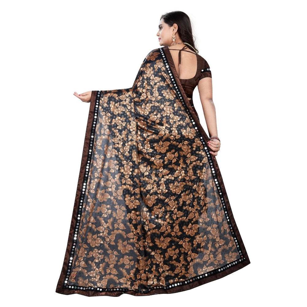 Generic Women's Lycra Blend Saree with Blouse (Coffee, 5-6 Mtrs) - MYLUXURY LANE ENTERPRISE
