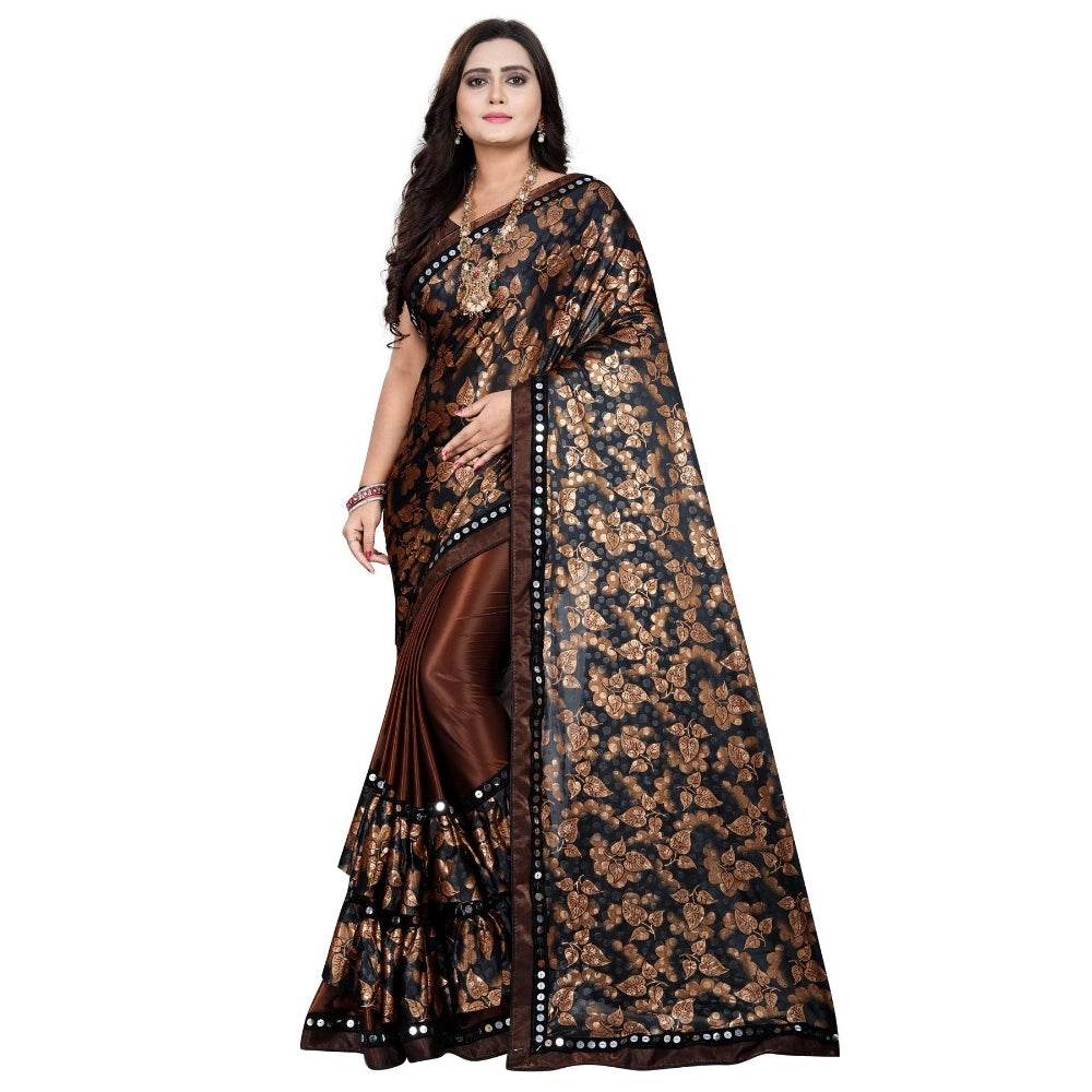 Generic Women's Lycra Blend Saree with Blouse (Coffee, 5-6 Mtrs) - MYLUXURY LANE ENTERPRISE