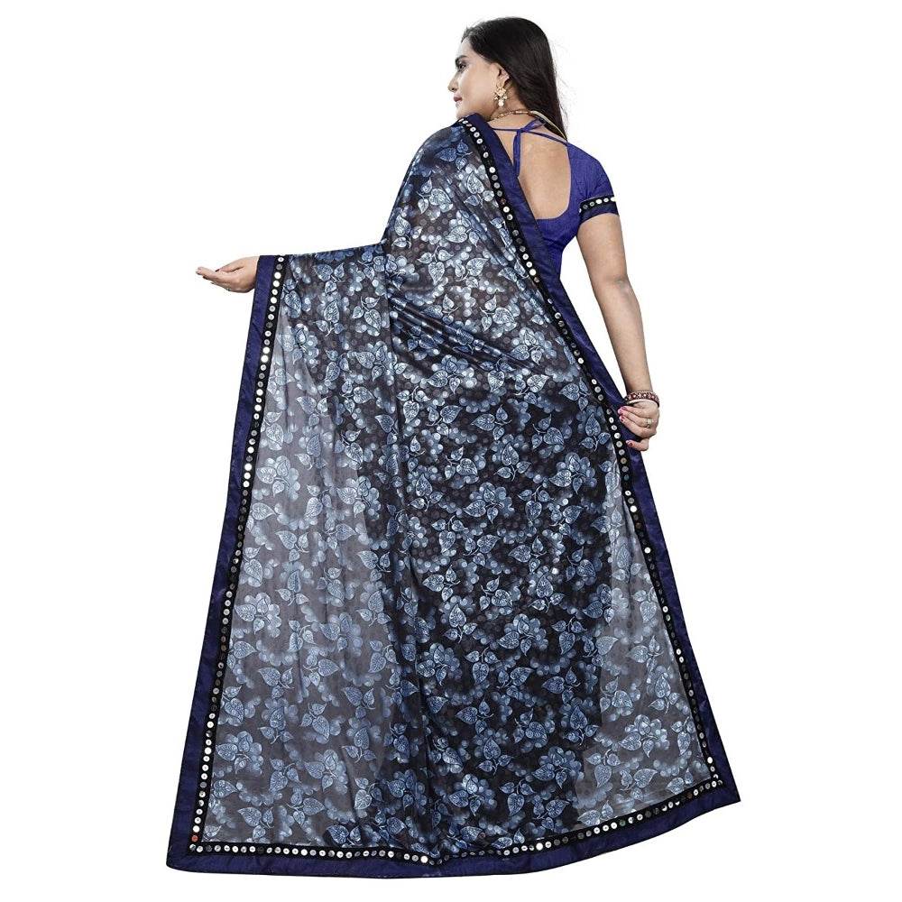 Generic Women's Lycra Blend Saree with Blouse (Blue, 5-6 Mtrs) - MYLUXURY LANE ENTERPRISE