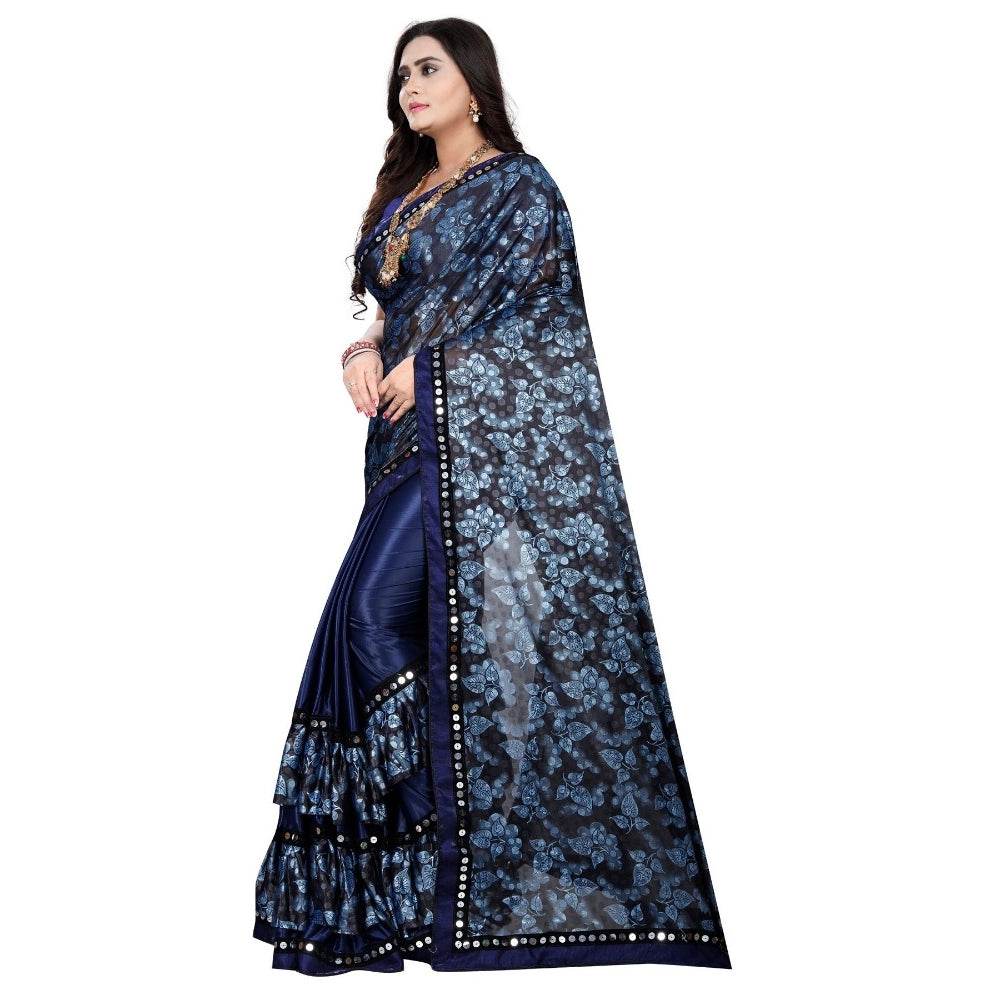 Generic Women's Lycra Blend Saree with Blouse (Blue, 5-6 Mtrs) - MYLUXURY LANE ENTERPRISE