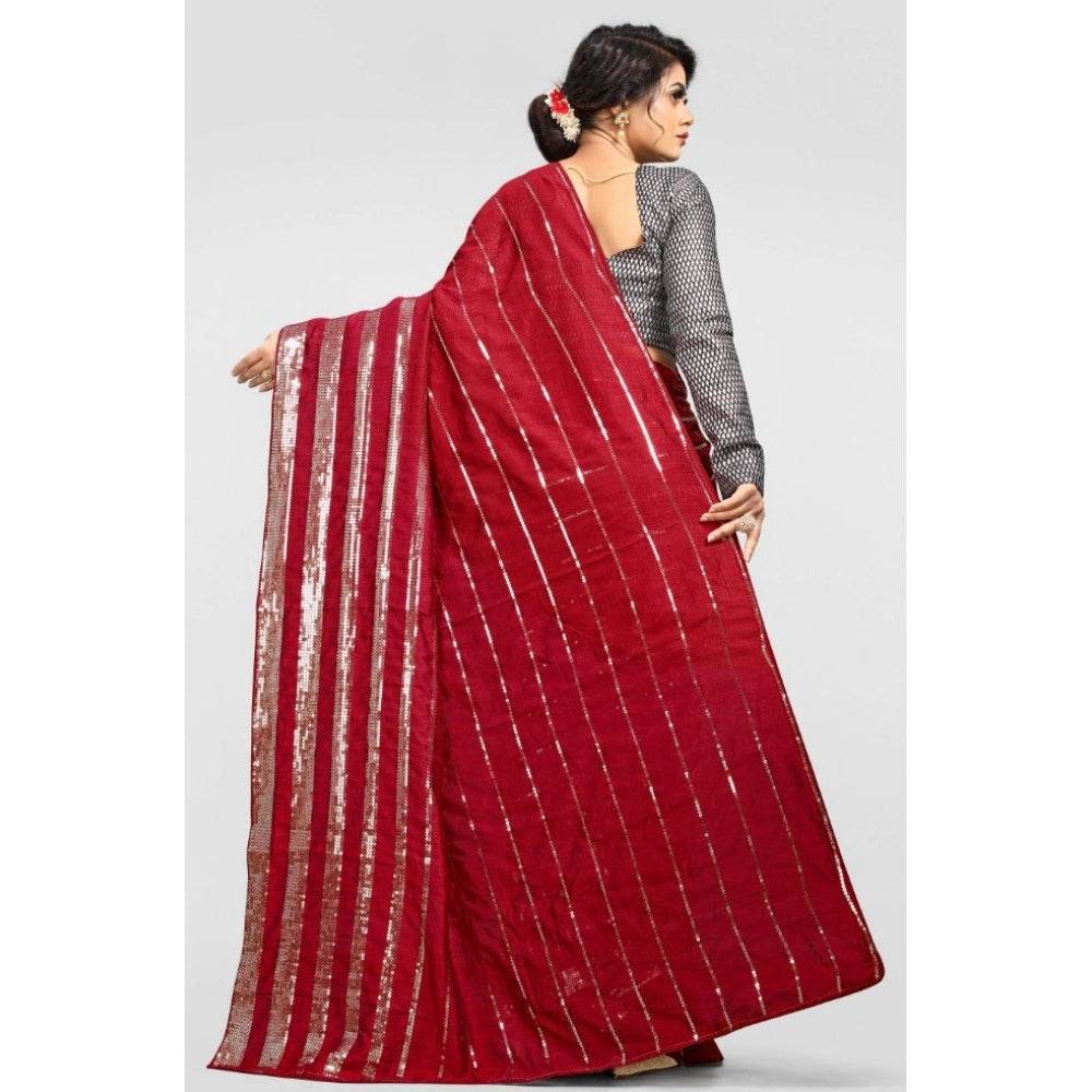 Generic Women's Vichitra Saree with Blouse (Red, 5-6 Mtrs) - MYLUXURY LANE ENTERPRISE