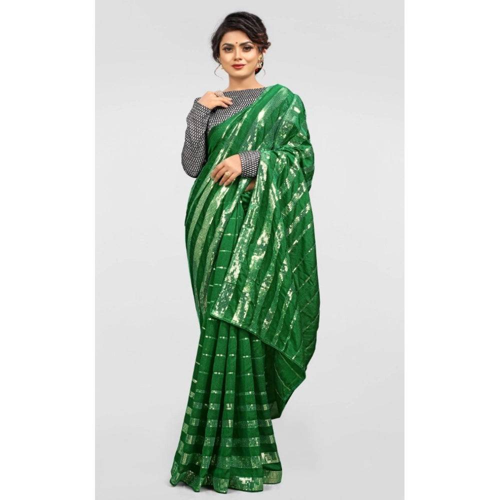 Generic Women's Vichitra Saree with Blouse (Green, 5-6 Mtrs) - MYLUXURY LANE ENTERPRISE