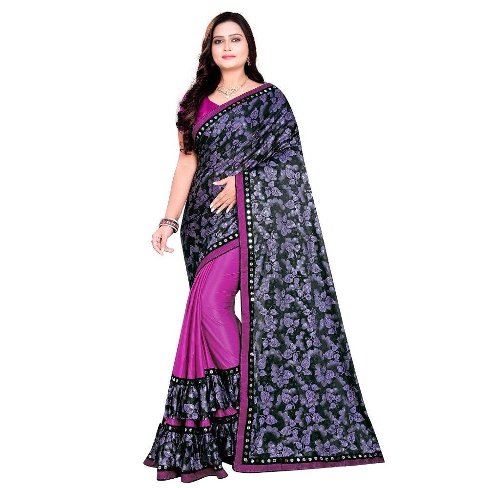 Generic Women's Lycra Blend Saree with Blouse (Purple, 5-6 Mtrs) - MYLUXURY LANE ENTERPRISE