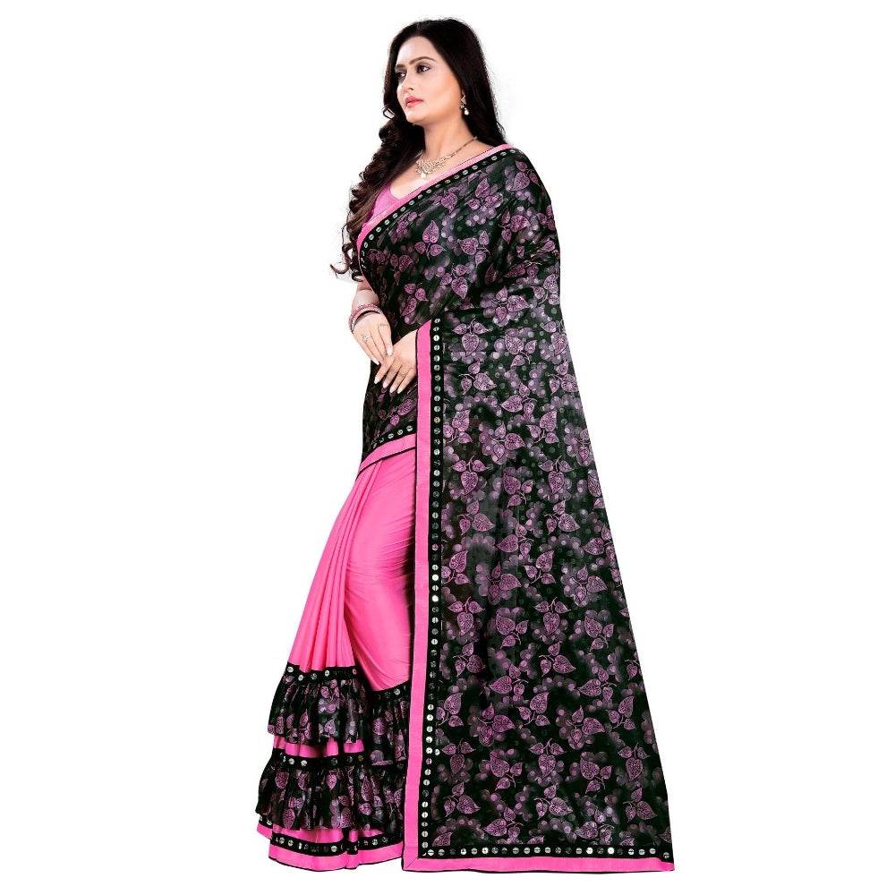 Generic Women's Lycra Blend Saree with Blouse (Pink, 5-6 Mtrs) - MYLUXURY LANE ENTERPRISE