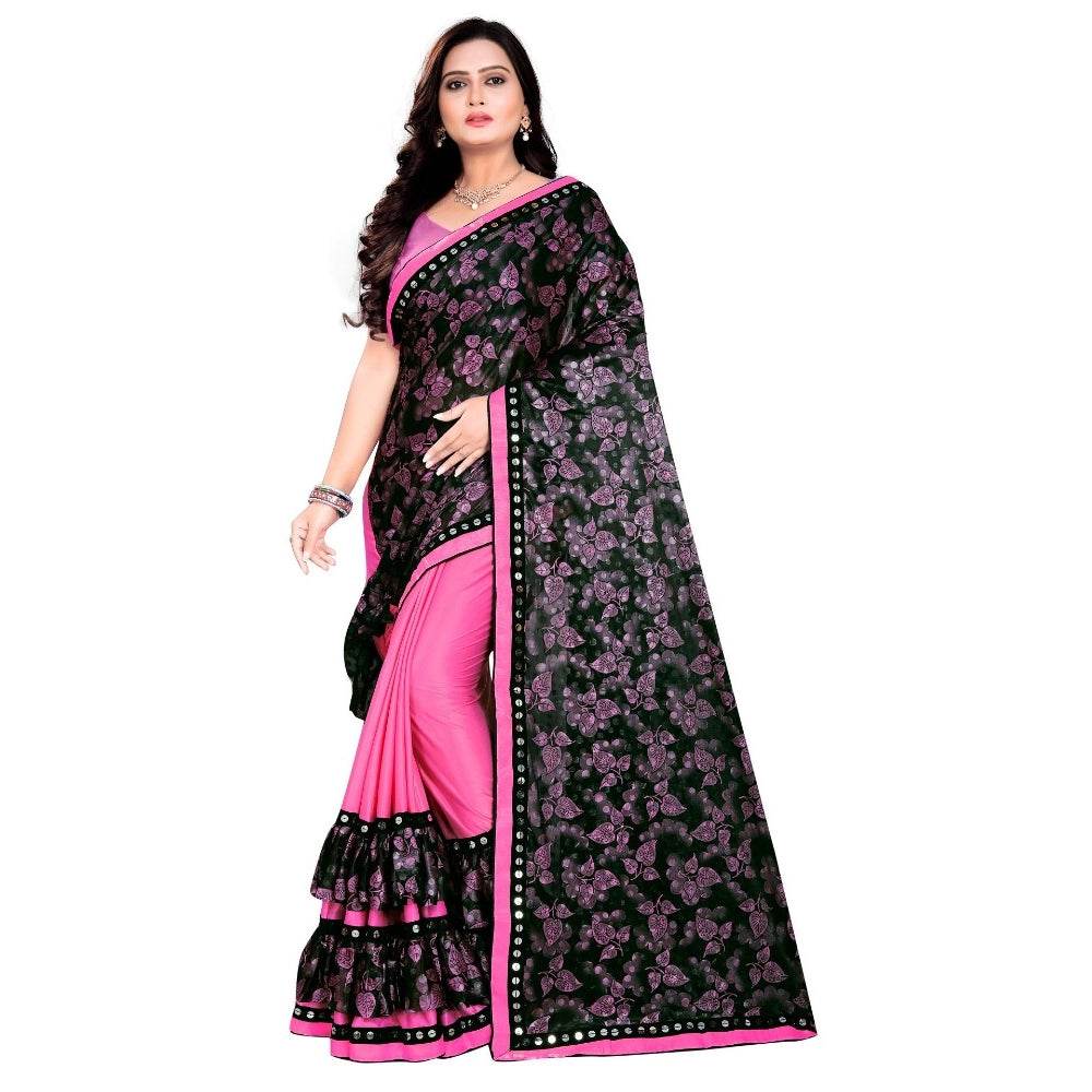 Generic Women's Lycra Blend Saree with Blouse (Pink, 5-6 Mtrs) - MYLUXURY LANE ENTERPRISE