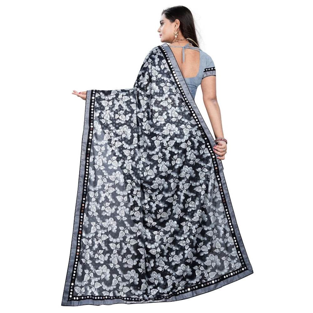 Generic Women's Lycra Blend Saree with Blouse (Grey, 5-6 Mtrs) - MYLUXURY LANE ENTERPRISE