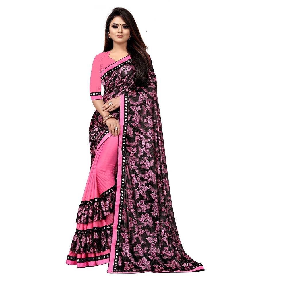 Generic Women's Lycra Blend Saree with Blouse (Pink, 5-6 Mtrs) - MYLUXURY LANE ENTERPRISE