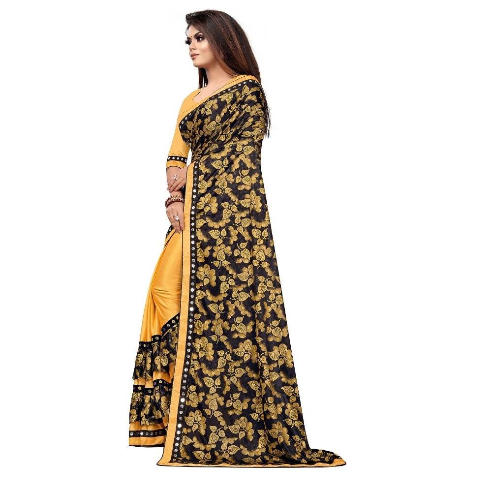 Generic Women's Lycra Blend Saree with Blouse (Mustard, 5-6 Mtrs) - MYLUXURY LANE ENTERPRISE