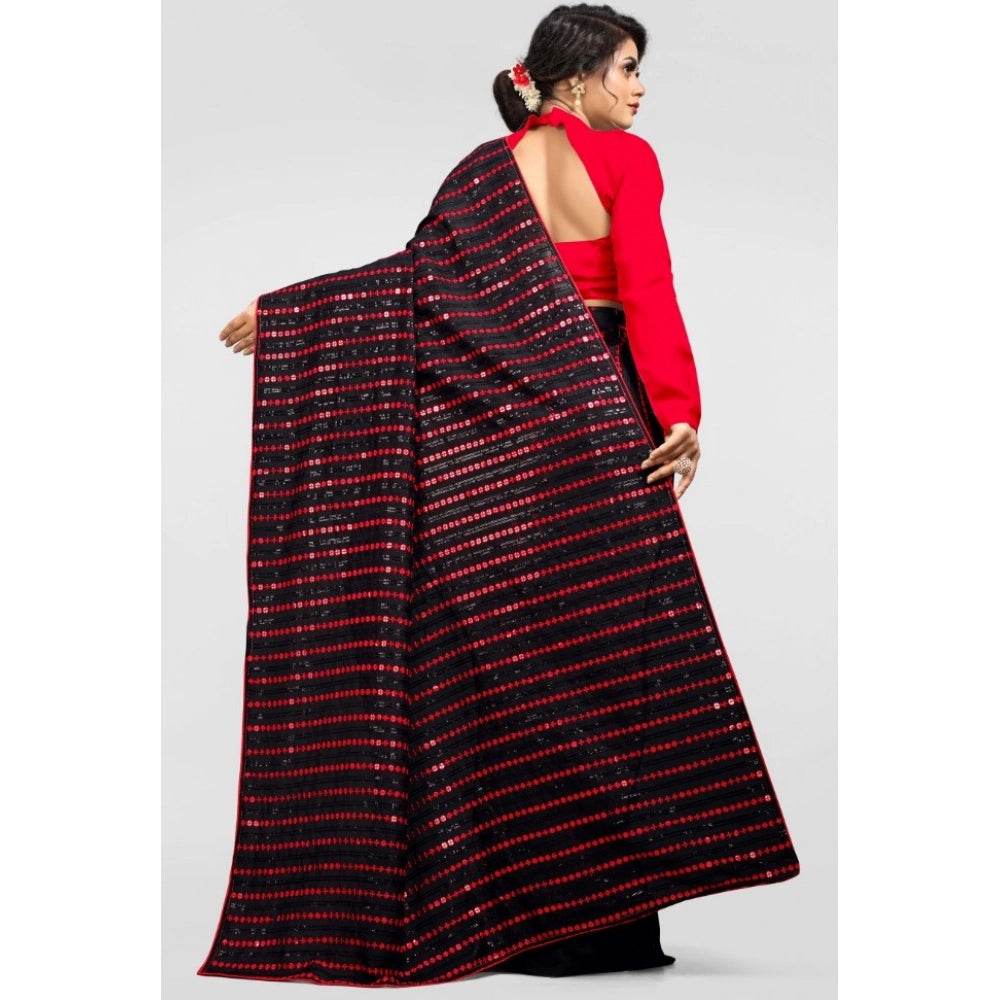 Generic Women's Vichitra Saree with Blouse (Red, 5-6 Mtrs) - MYLUXURY LANE ENTERPRISE
