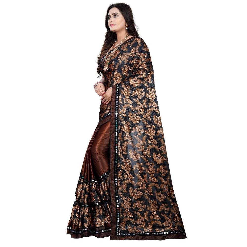 Generic Women's Lycra Blend Saree with Blouse (Coffee, 5-6 Mtrs) - MYLUXURY LANE ENTERPRISE