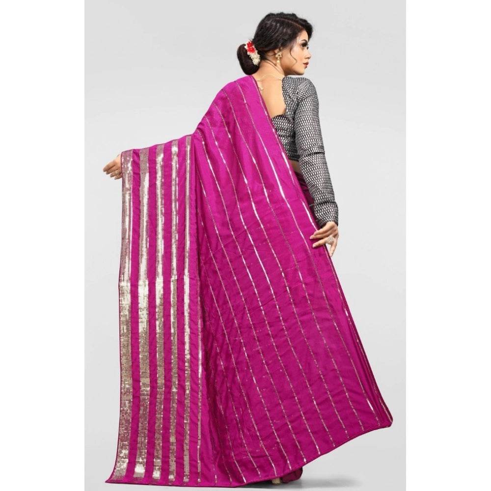 Generic Women's Vichitra Saree with Blouse (Pink, 5-6 Mtrs) - MYLUXURY LANE ENTERPRISE