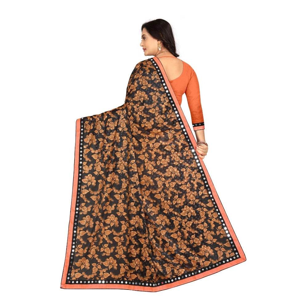 Generic Women's Lycra Blend Saree with Blouse (Orange, 5-6 Mtrs) - MYLUXURY LANE ENTERPRISE