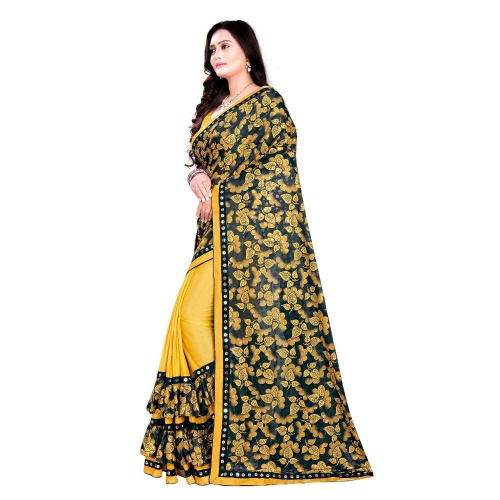 Generic Women's Lycra Blend Saree with Blouse (Mustard, 5-6 Mtrs) - MYLUXURY LANE ENTERPRISE