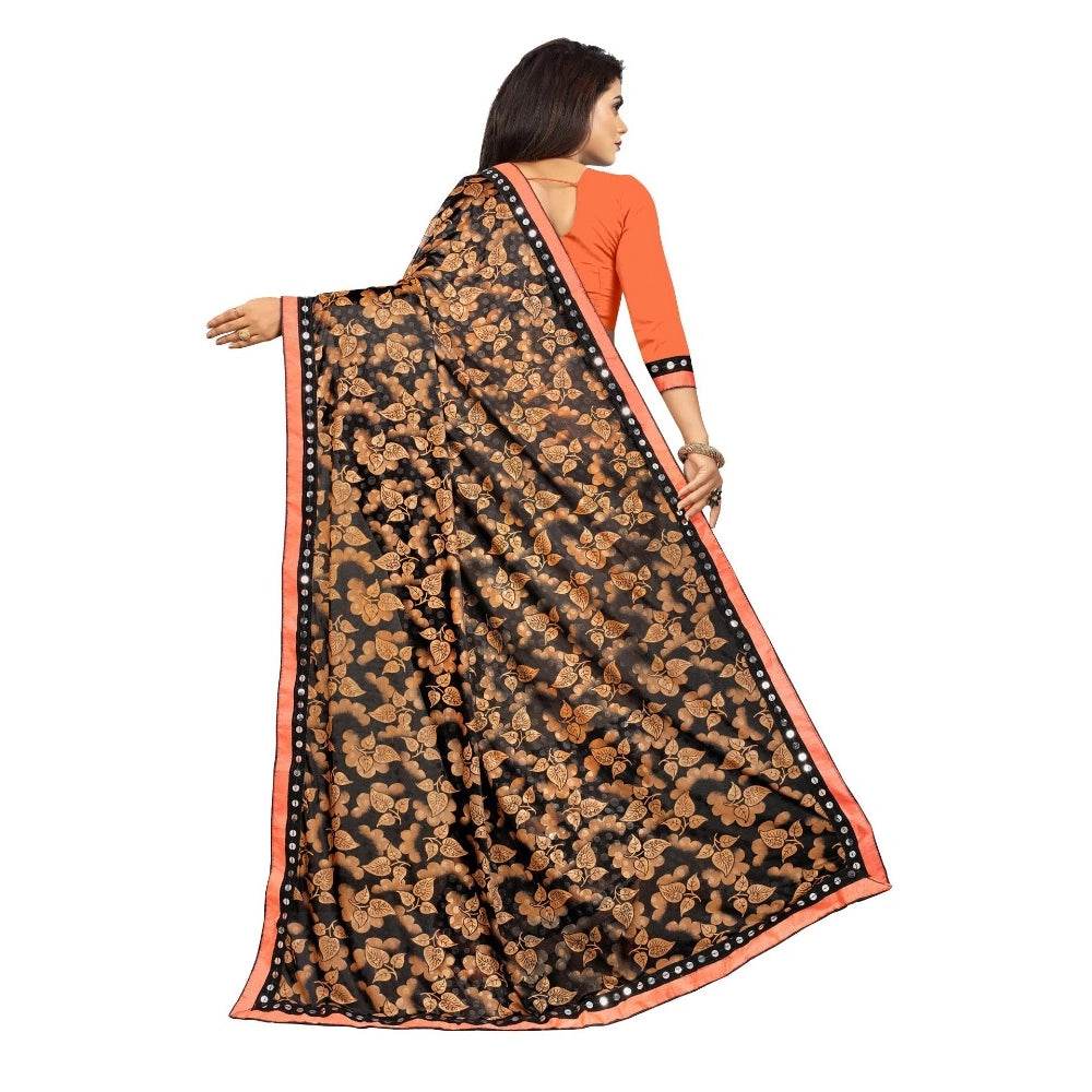 Generic Women's Lycra Blend Saree with Blouse (Orange, 5-6 Mtrs) - MYLUXURY LANE ENTERPRISE
