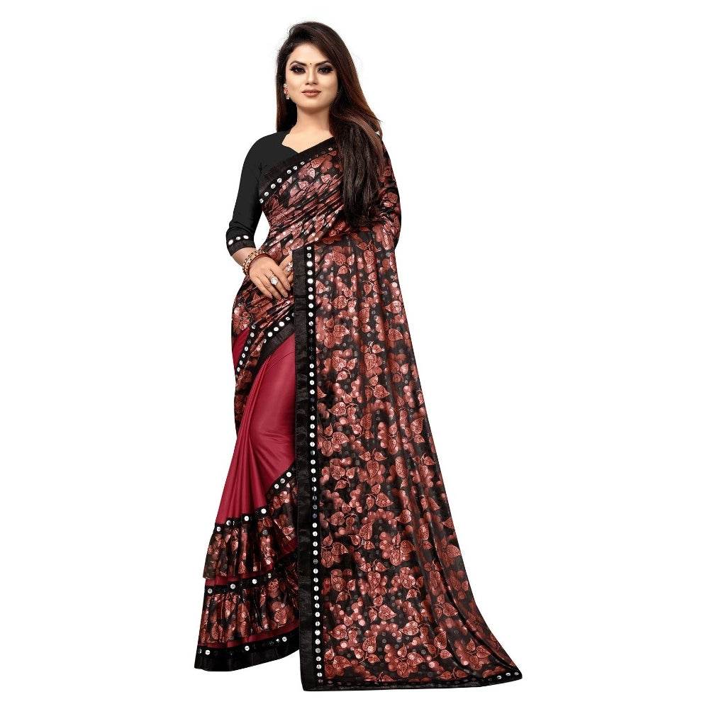 Generic Women's Lycra Blend Saree with Blouse (Red, 5-6 Mtrs) - MYLUXURY LANE ENTERPRISE