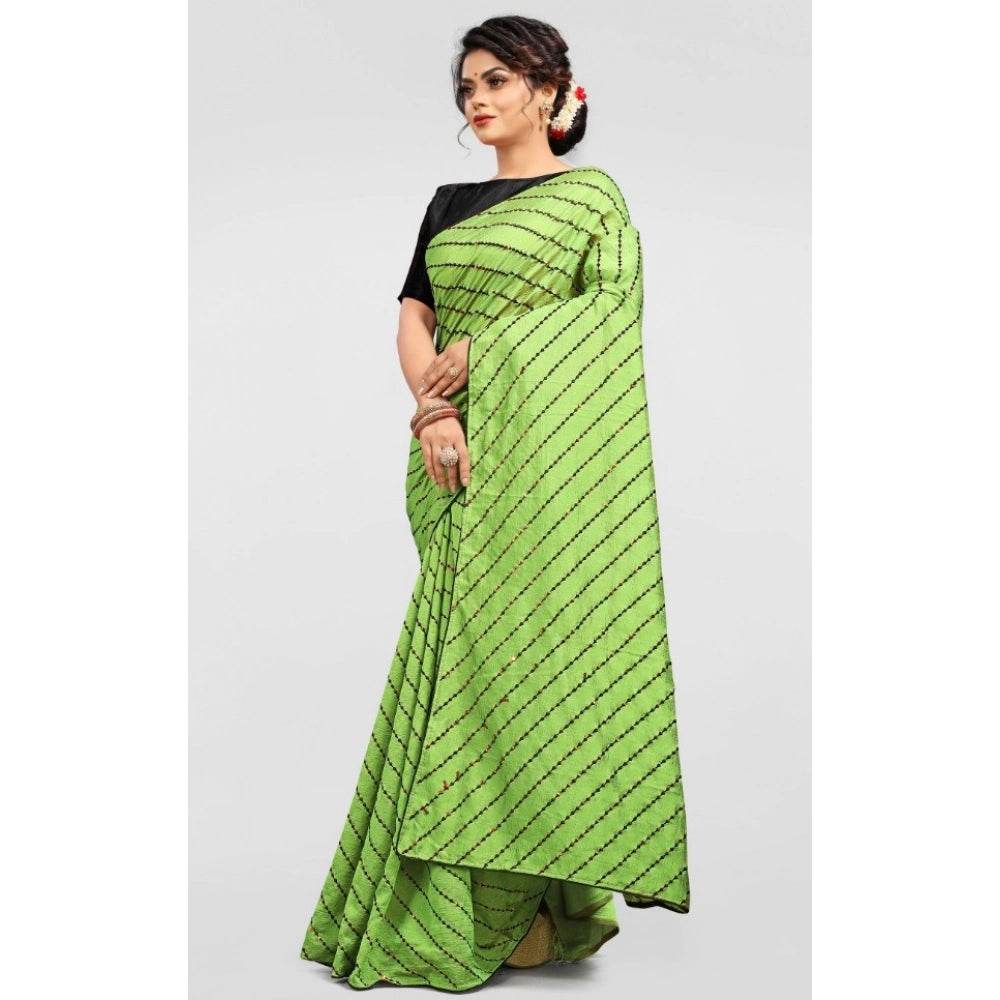 Generic Women's Vichitra Saree with Blouse (LightGreen, 5-6 Mtrs) - MYLUXURY LANE ENTERPRISE
