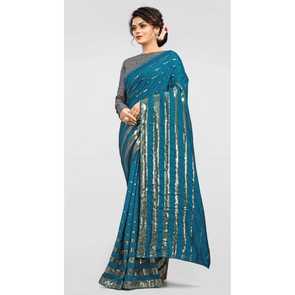 Generic Women's Vichitra Saree with Blouse (Rama, 5-6 Mtrs) - MYLUXURY LANE ENTERPRISE