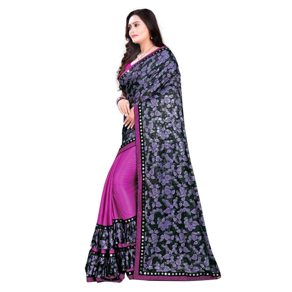 Generic Women's Lycra Blend Saree with Blouse (Purple, 5-6 Mtrs) - MYLUXURY LANE ENTERPRISE