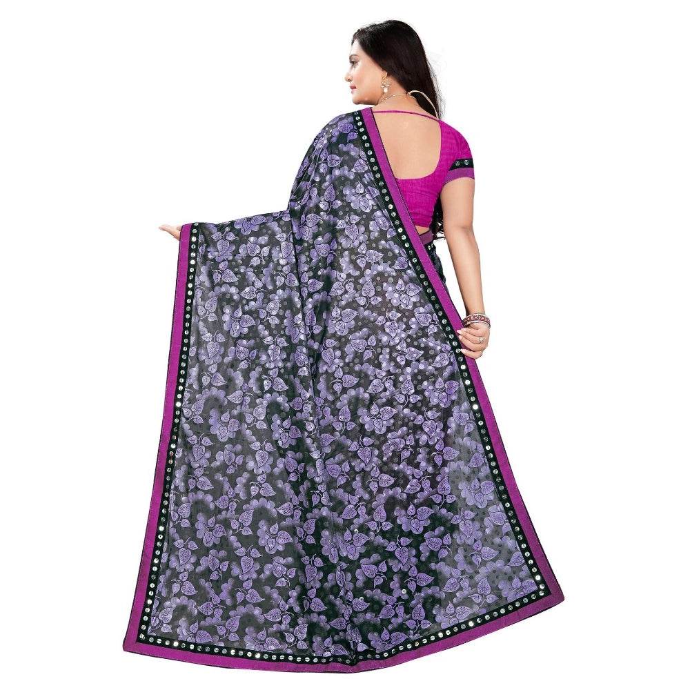 Generic Women's Lycra Blend Saree with Blouse (Purple, 5-6 Mtrs) - MYLUXURY LANE ENTERPRISE