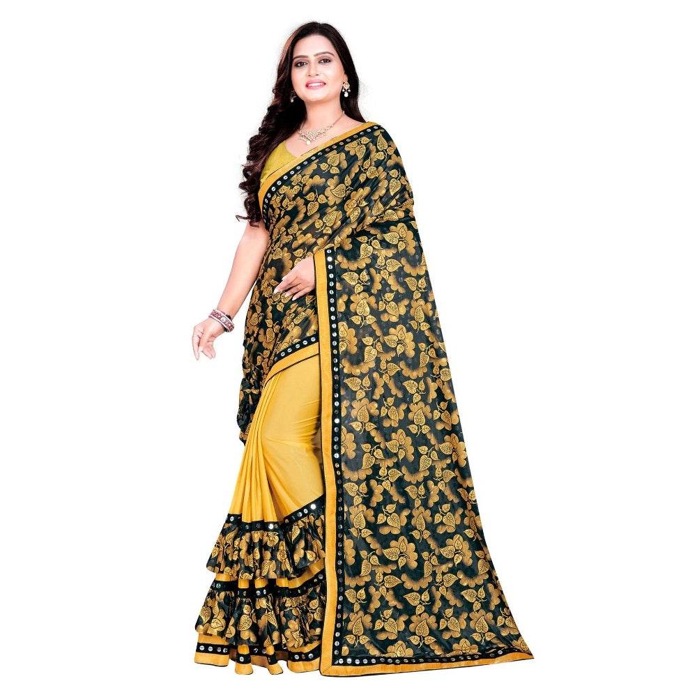 Generic Women's Lycra Blend Saree with Blouse (Mustard, 5-6 Mtrs) - MYLUXURY LANE ENTERPRISE