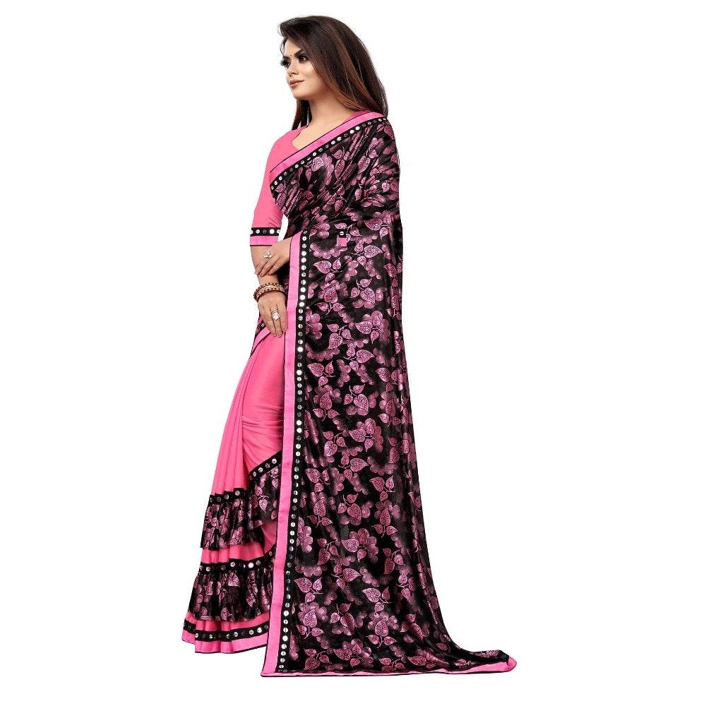 Generic Women's Lycra Blend Saree with Blouse (Pink, 5-6 Mtrs) - MYLUXURY LANE ENTERPRISE