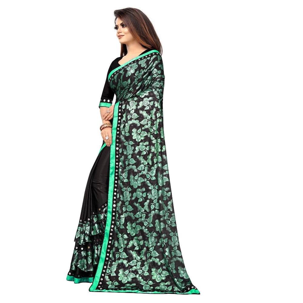 Generic Women's Lycra Blend Saree with Blouse (Green, 5-6 Mtrs) - MYLUXURY LANE ENTERPRISE