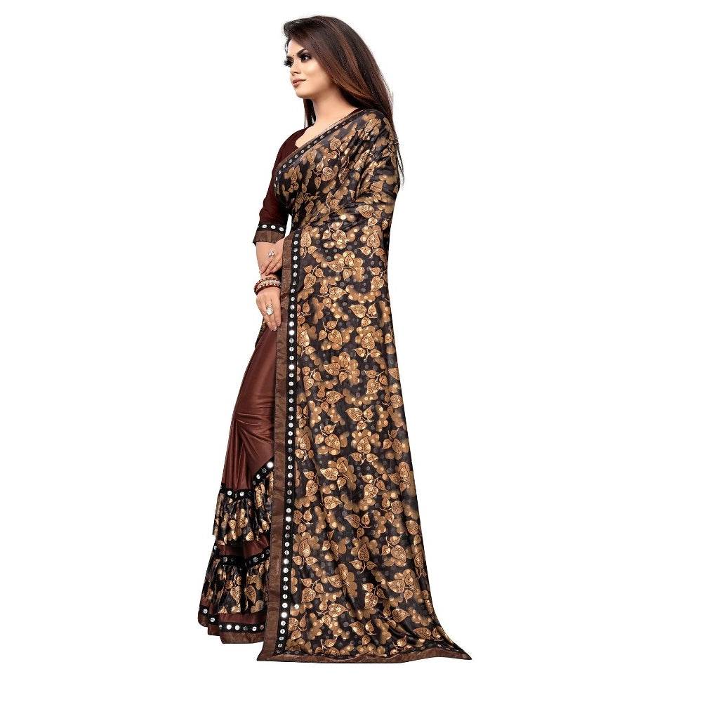 Generic Women's Lycra Blend Saree with Blouse (Coffee, 5-6 Mtrs) - MYLUXURY LANE ENTERPRISE
