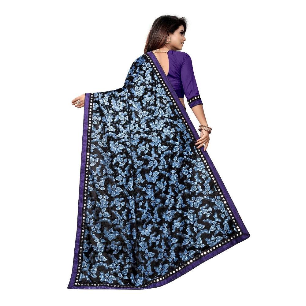 Generic Women's Lycra Blend Saree with Blouse (Blue, 5-6 Mtrs) - MYLUXURY LANE ENTERPRISE