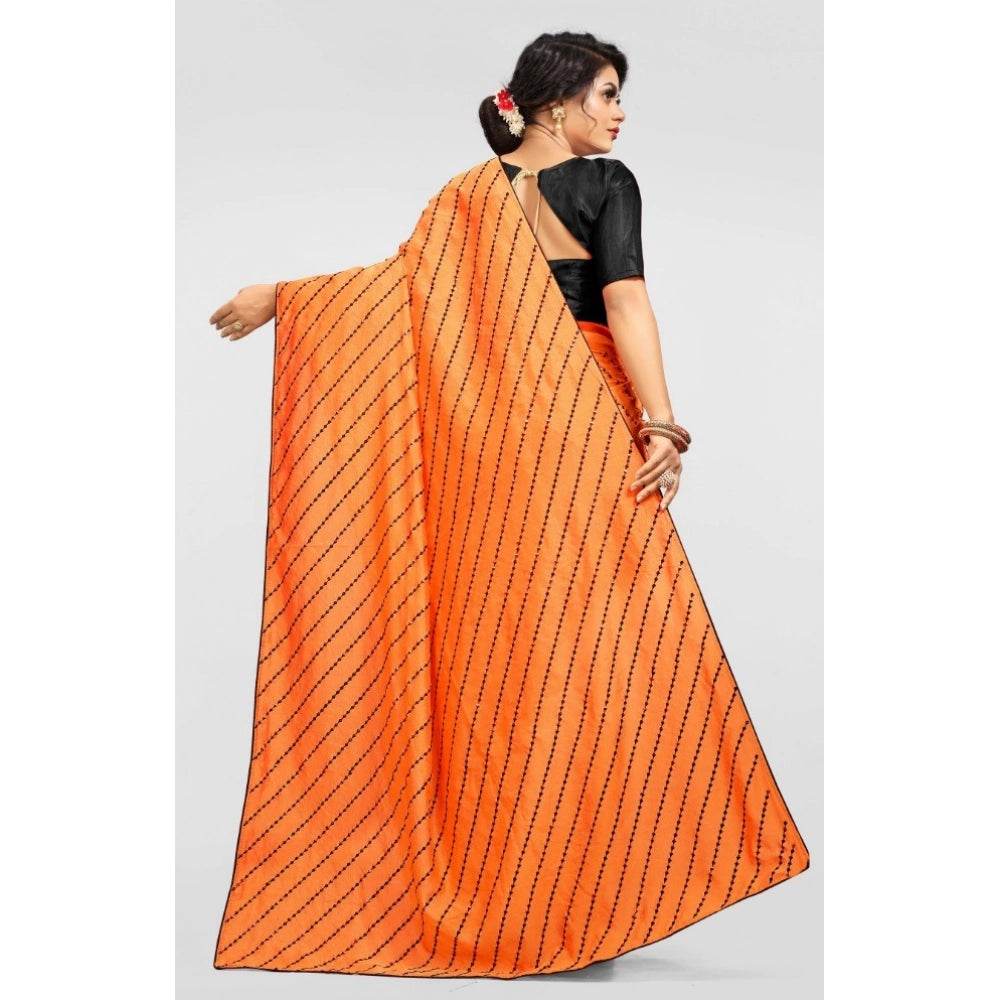Generic Women's Vichitra Saree with Blouse (Orange, 5-6 Mtrs) - MYLUXURY LANE ENTERPRISE