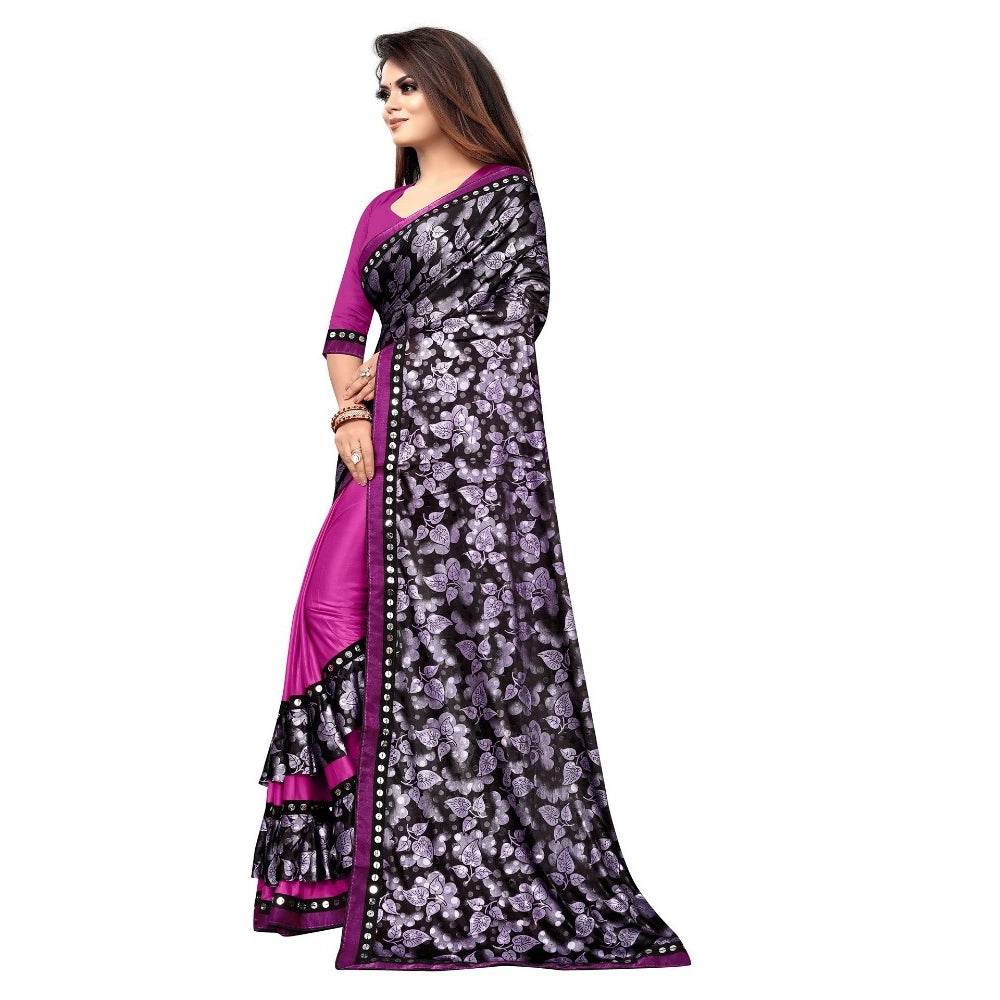 Generic Women's Lycra Blend Saree with Blouse (Purple, 5-6 Mtrs) - MYLUXURY LANE ENTERPRISE