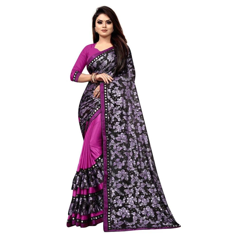 Generic Women's Lycra Blend Saree with Blouse (Purple, 5-6 Mtrs) - MYLUXURY LANE ENTERPRISE