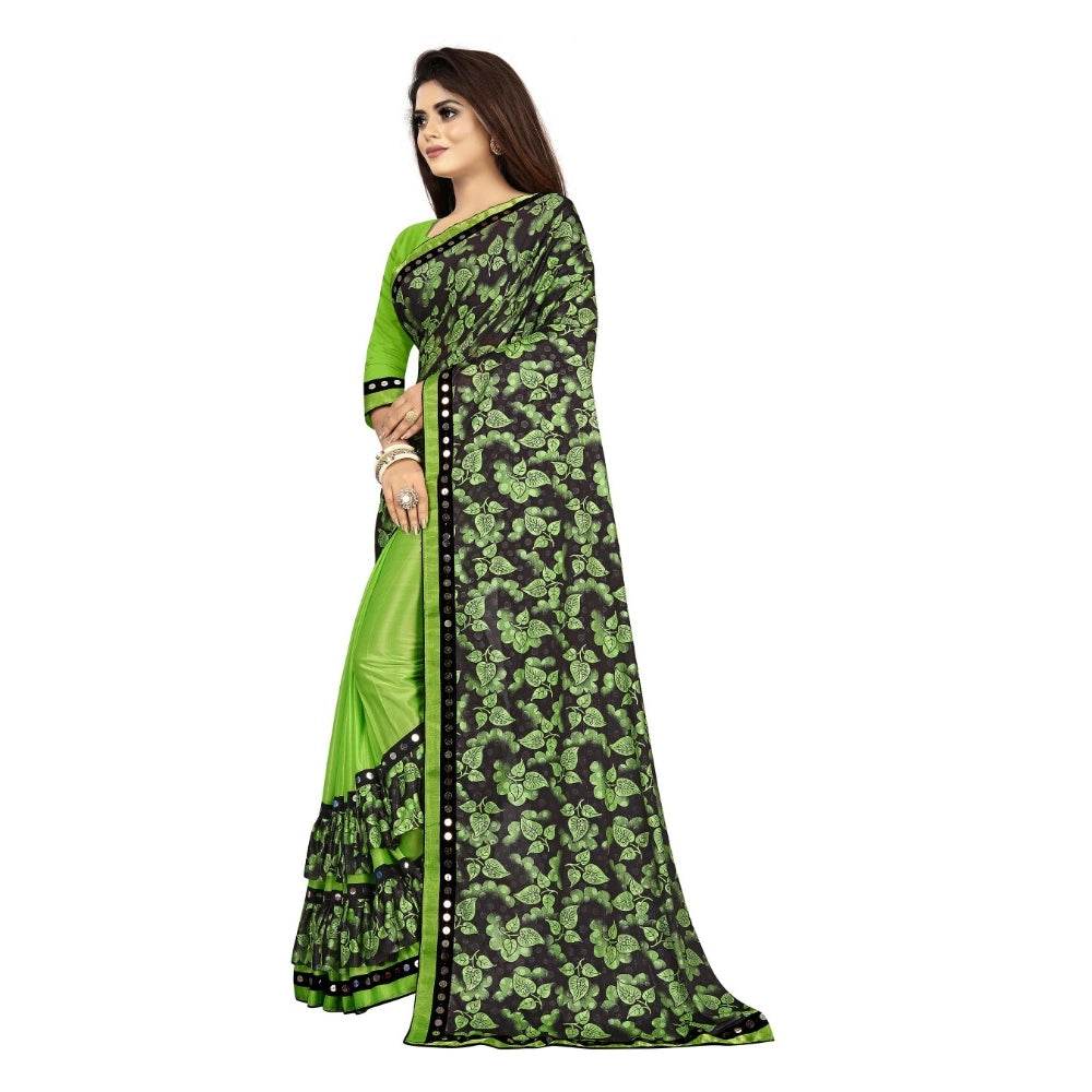 Generic Women's Lycra Blend Saree with Blouse (Pista, 5-6 Mtrs) - MYLUXURY LANE ENTERPRISE