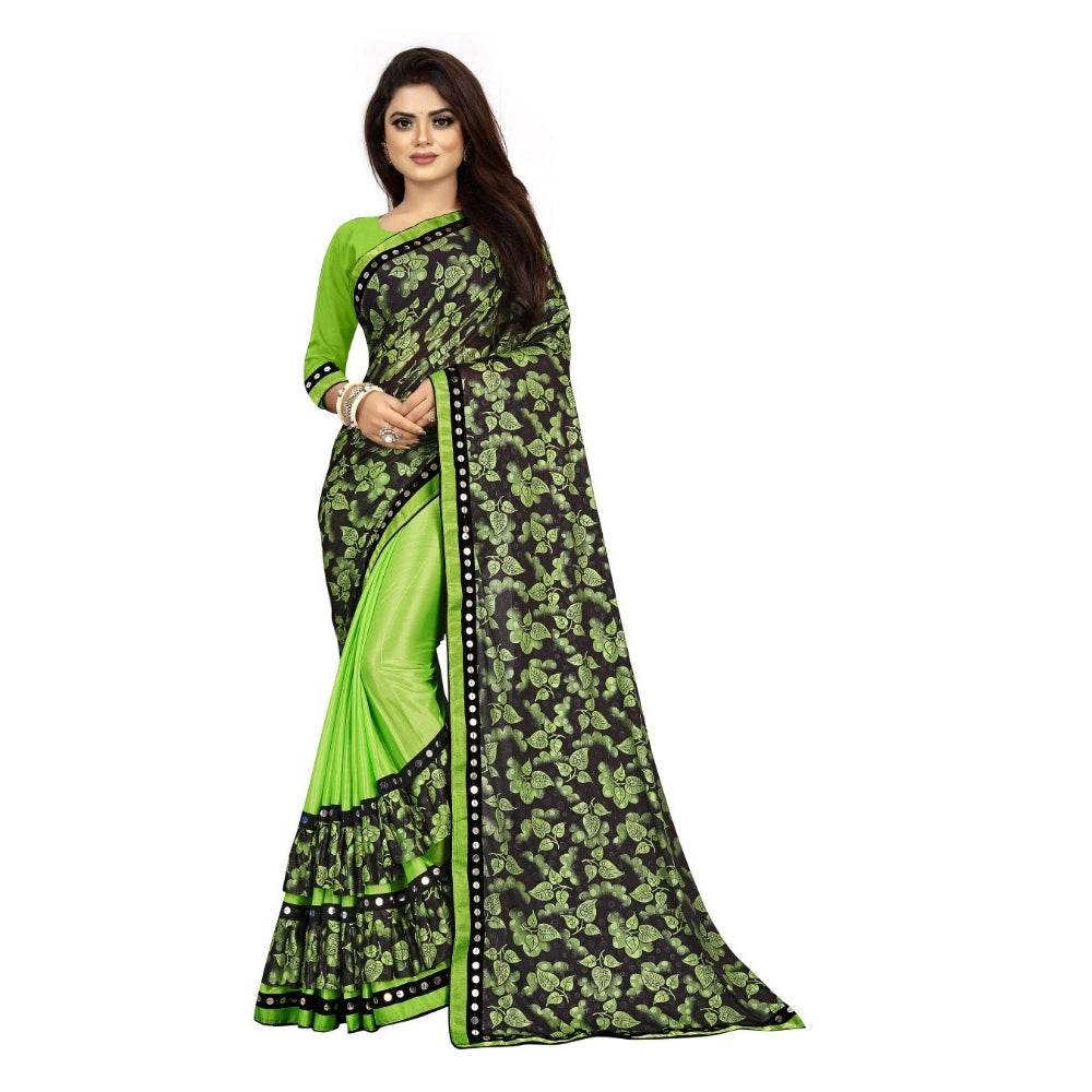 Generic Women's Lycra Blend Saree with Blouse (Pista, 5-6 Mtrs) - MYLUXURY LANE ENTERPRISE