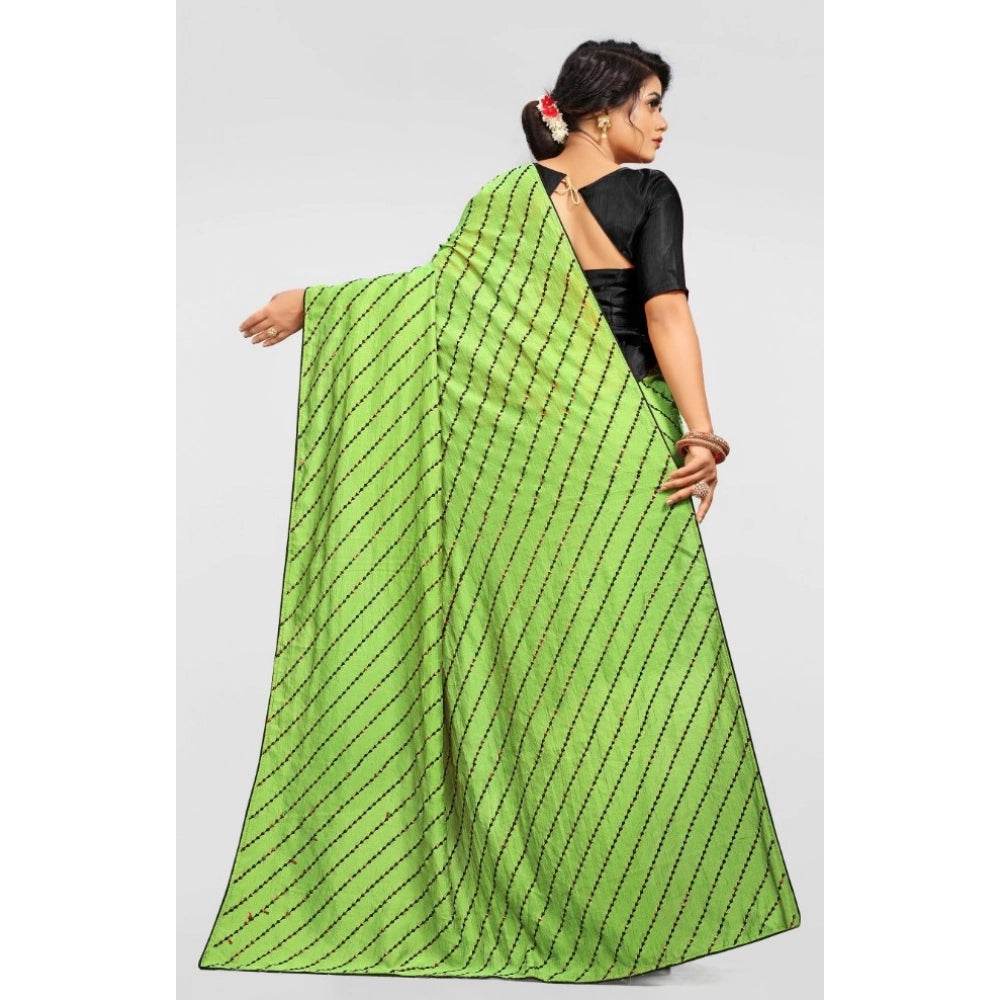 Generic Women's Vichitra Saree with Blouse (LightGreen, 5-6 Mtrs) - MYLUXURY LANE ENTERPRISE