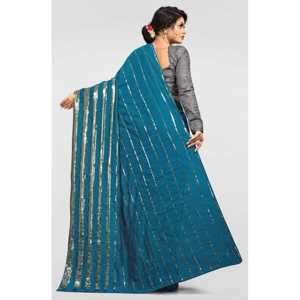 Generic Women's Vichitra Saree with Blouse (Rama, 5-6 Mtrs) - MYLUXURY LANE ENTERPRISE
