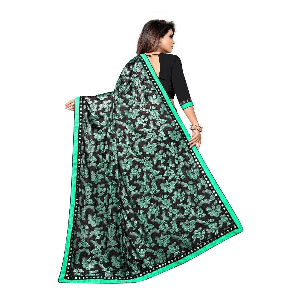 Generic Women's Lycra Blend Saree with Blouse (Green, 5-6 Mtrs) - MYLUXURY LANE ENTERPRISE