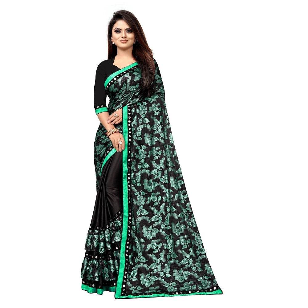 Generic Women's Lycra Blend Saree with Blouse (Green, 5-6 Mtrs) - MYLUXURY LANE ENTERPRISE
