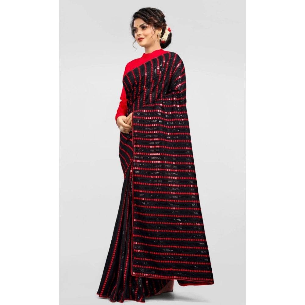 Generic Women's Vichitra Saree with Blouse (Red, 5-6 Mtrs) - MYLUXURY LANE ENTERPRISE