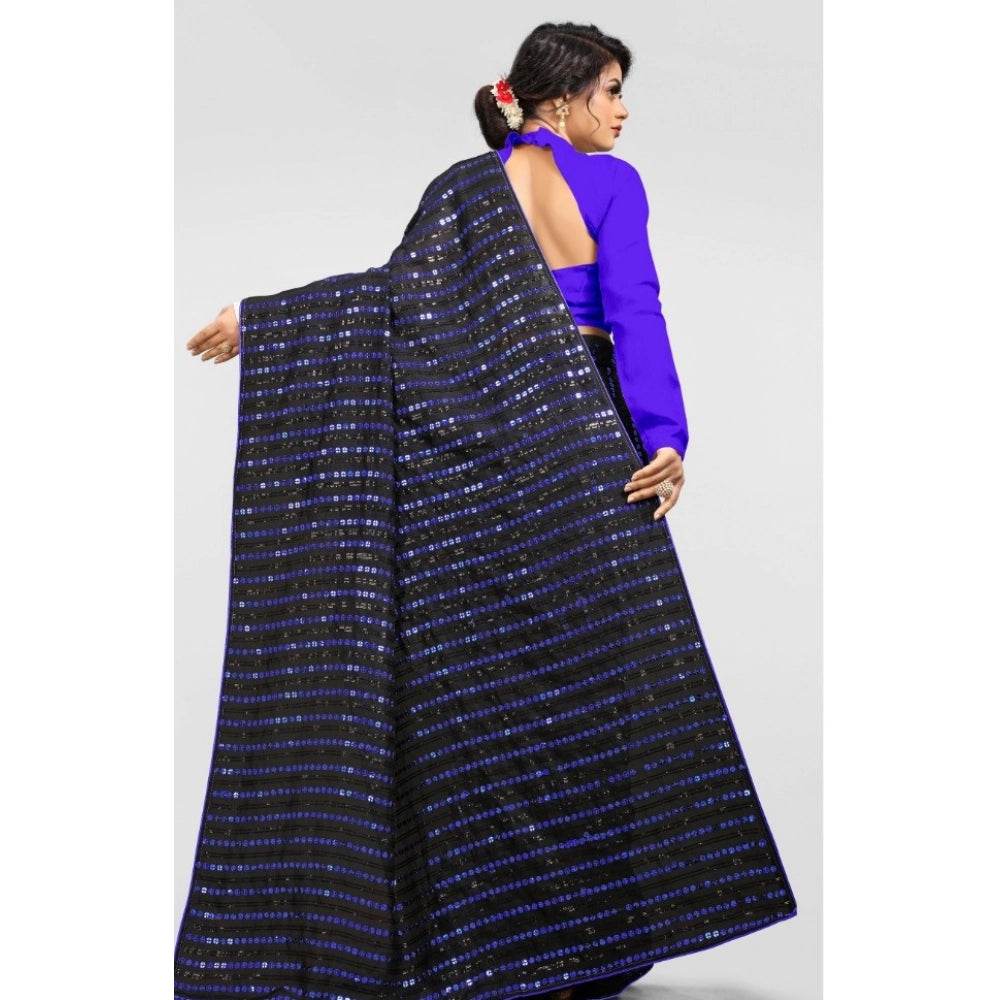 Generic Women's Vichitra Saree with Blouse (Blue, 5-6 Mtrs) - MYLUXURY LANE ENTERPRISE